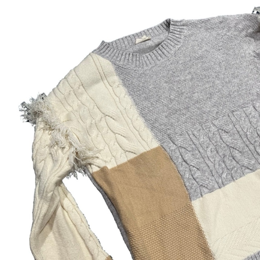 Anthropologie Gray and Cream Colorblock Sweater - Picture 4 of 6